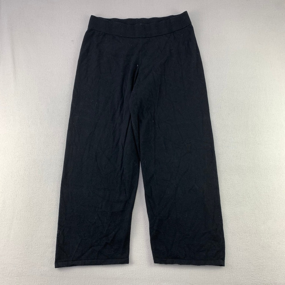 Sioni Knit Crop Pants Womens 1X Black Wide Leg Pull On Loungewear Cozy Casual